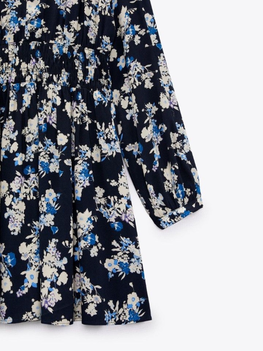 Zara Navy Blue Floral Long-Sleeve Mini Dress - Picture 3 of 4